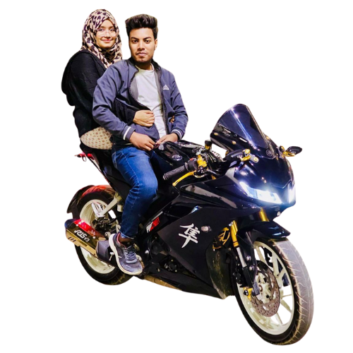 Couple on motorcycle